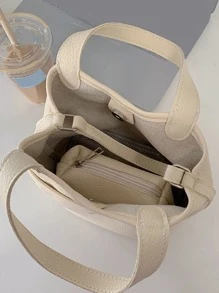 Minimalist Square Bag With Small Pouch - Beige - View 5