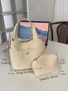 Minimalist Square Bag With Small Pouch - Beige - View 6