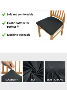 1/4/6/8/10pcs Solid Color Stretch Chair Seat Cushion Cover - Dark Grey - View 6