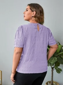 SHEIN Clasi 大碼素色泡泡袖襯衫 - 紫丁香色 - 查看 2