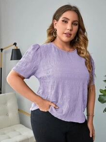 SHEIN Clasi 大碼素色泡泡袖襯衫 - 紫丁香色 - 查看 3