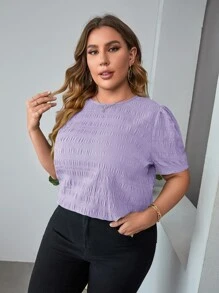 SHEIN Clasi 大碼素色泡泡袖襯衫 - 紫丁香色 - 查看 4