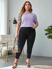 SHEIN Clasi 大碼素色泡泡袖襯衫 - 紫丁香色 - 查看 5