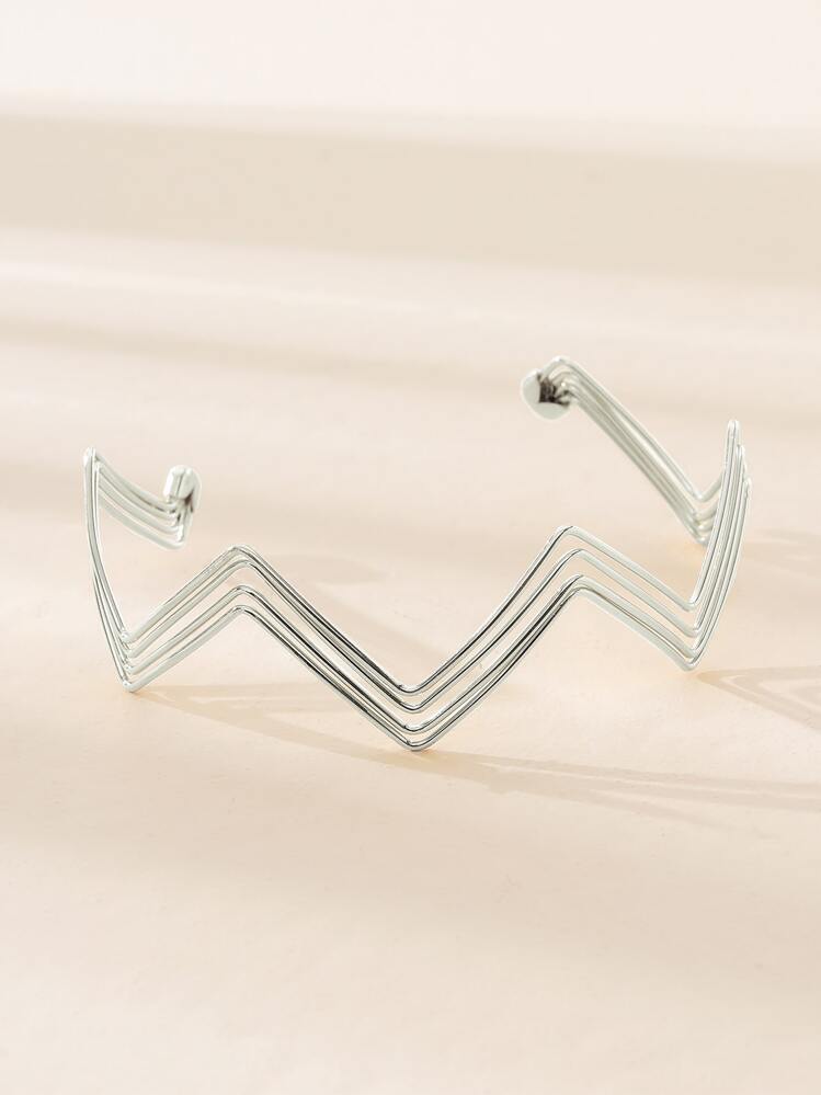 Wavy Design Arm Cuff - Silver - View 2