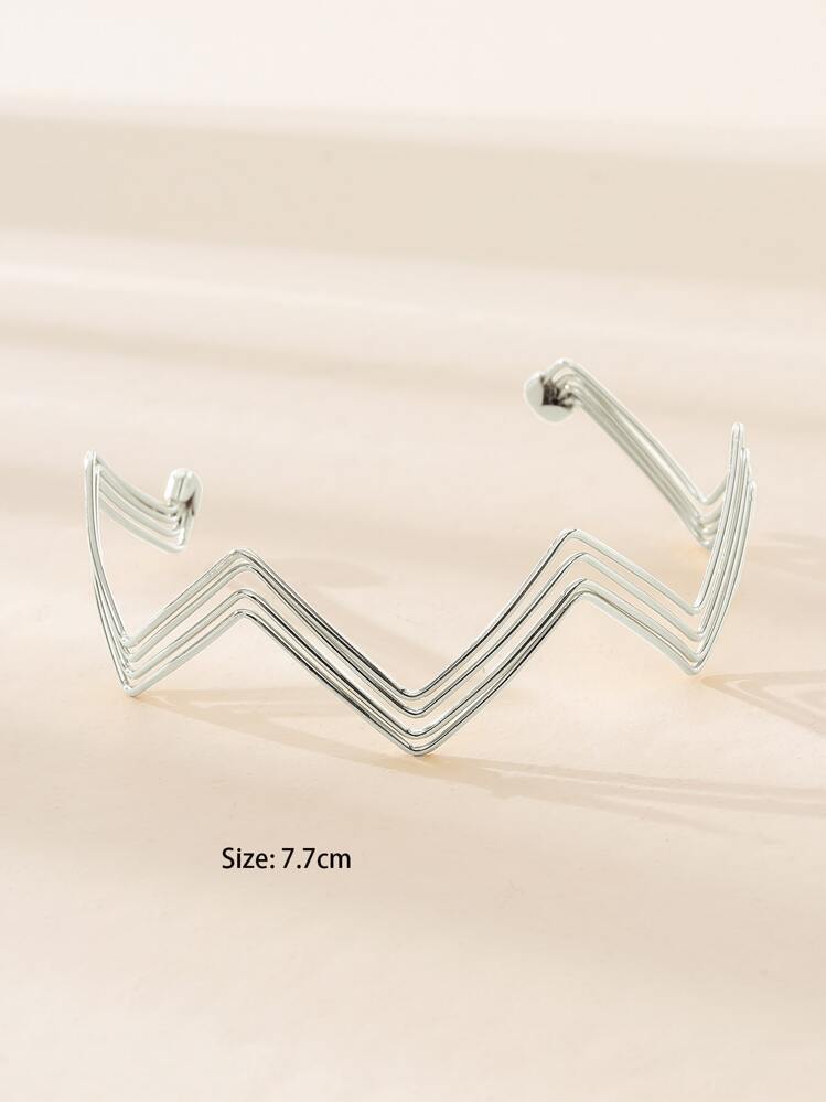 Wavy Design Arm Cuff - Silver - View 3