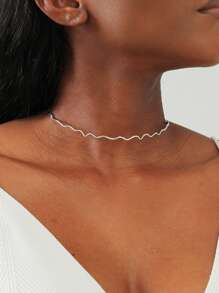 Wave Design Cuff Choker - Silver - View 1