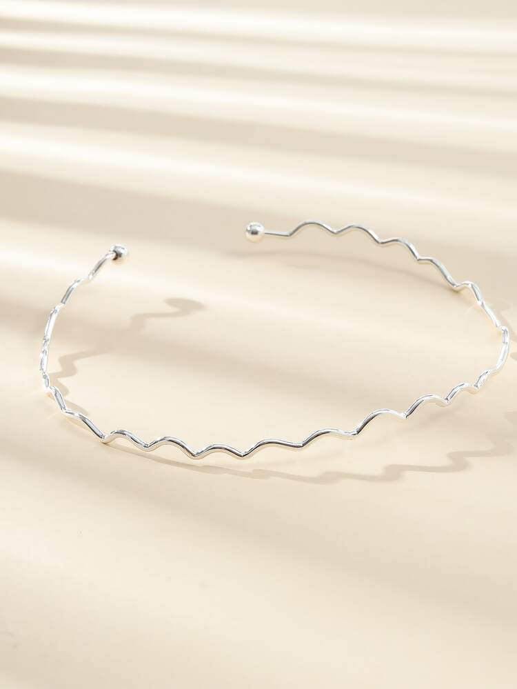Wave Design Cuff Choker - Silver - View 2