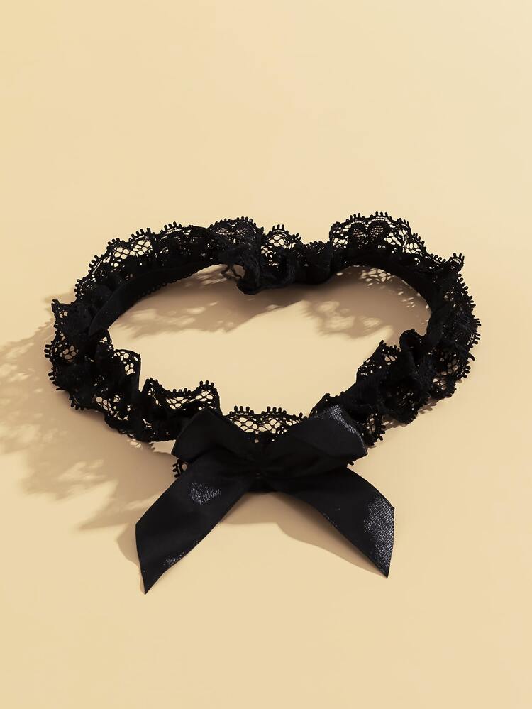 Bow Decor Thigh Garter - Black - View 2