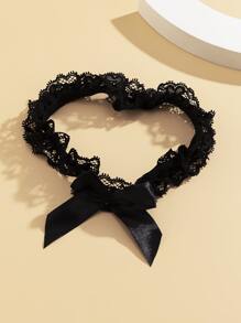 蝴蝶結裝飾吊襪帶 - 黑色 - 查看 3