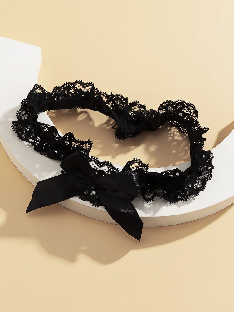Bow Decor Thigh Garter - Black - View 4