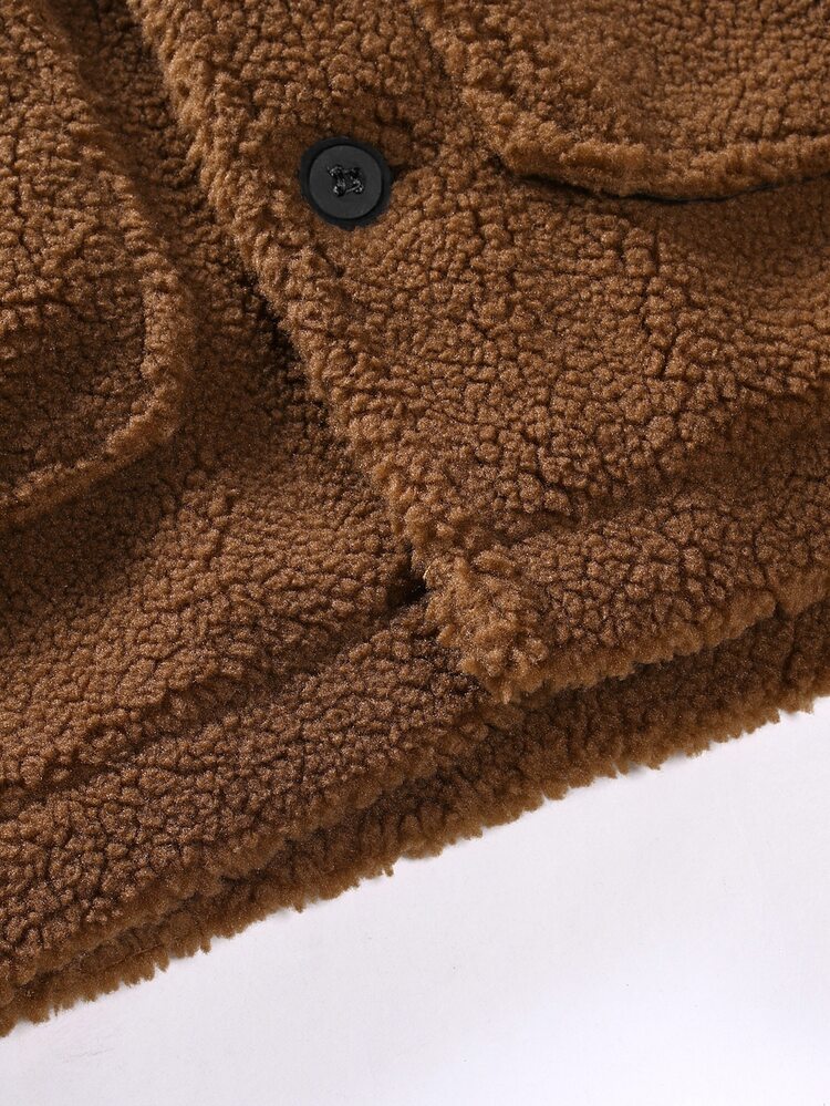 Manfinity Men Flap Pocket Teddy Coat Without Tee - Coffee Brown - View 3