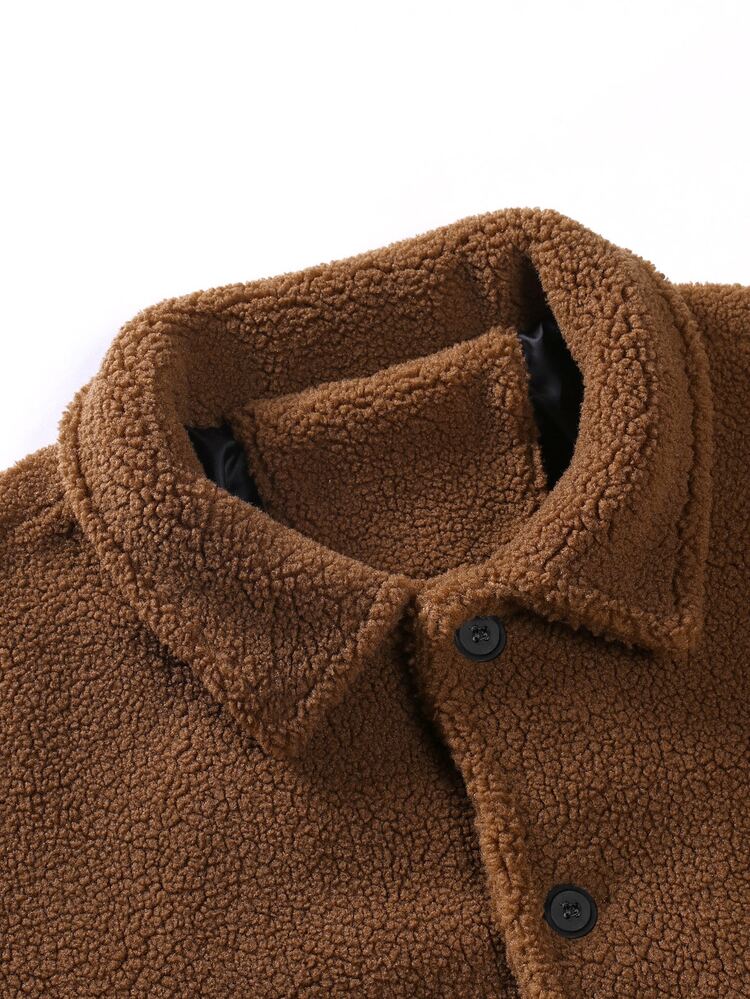 Manfinity Men Flap Pocket Teddy Coat Without Tee - Coffee Brown - View 4