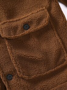 Manfinity Men Flap Pocket Teddy Coat Without Tee - Coffee Brown - View 5