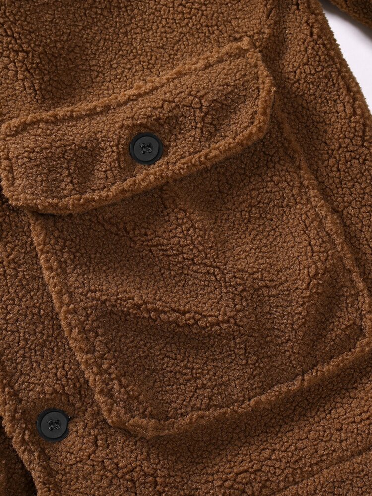 Manfinity Men Flap Pocket Teddy Coat Without Tee - Coffee Brown - View 5