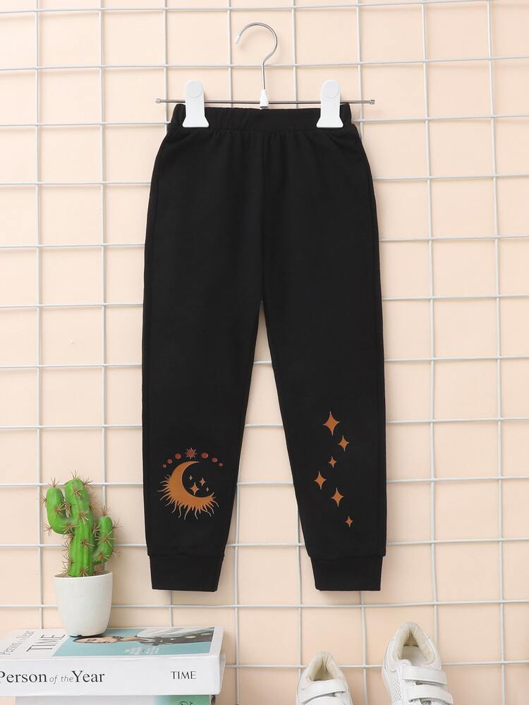 Toddler Girls Moon And Star Print Joggers - Black - View 1