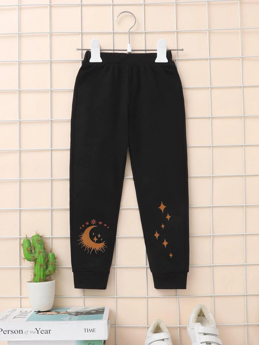 Toddler Girls Moon And Star Print Joggers - Black - View 1