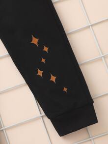 Toddler Girls Moon And Star Print Joggers - Black - View 4