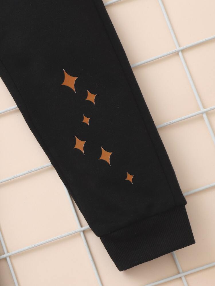 Toddler Girls Moon And Star Print Joggers - Black - View 4
