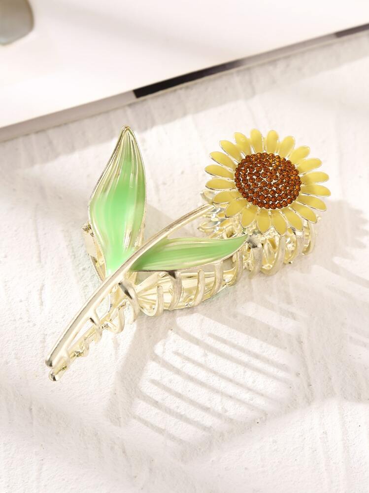 1 件水钻向日葵发夹，适合日常佩戴秋冬发夹发饰女士度假装女士 - 彩色 - 查看 2