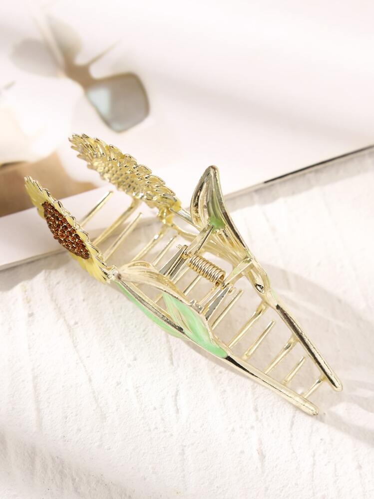 1 件水钻向日葵发夹，适合日常佩戴秋冬发夹发饰女士度假装女士 - 彩色 - 查看 5