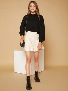 SHEIN 青少年女孩高腰百褶針織短裙