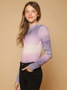 SHEIN 青少年女孩小高領漸層套頭毛衣 - 彩色 - 查看 4
