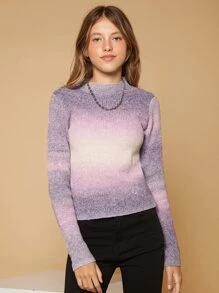 SHEIN 青少年女孩小高領漸層套頭毛衣 - 彩色 - 查看 5