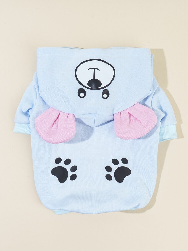 PETSIN 卡通熊圖案寵物連帽衫 - 藍色 - 查看 2