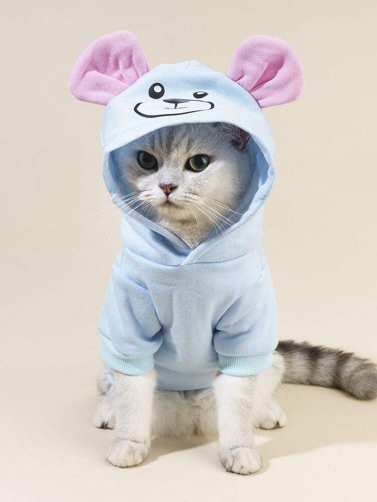 PETSIN 卡通熊圖案寵物連帽衫 - 藍色 - 查看 7