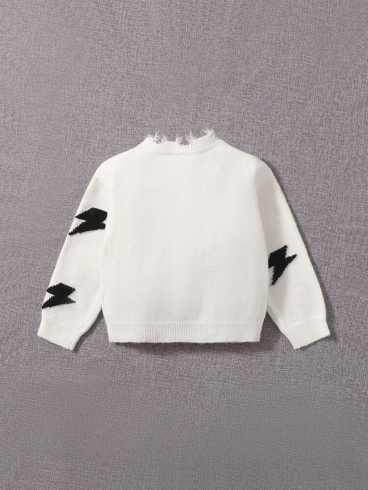 SHEIN Toddler Girls Lightning Pattern Sweater - White - View 2