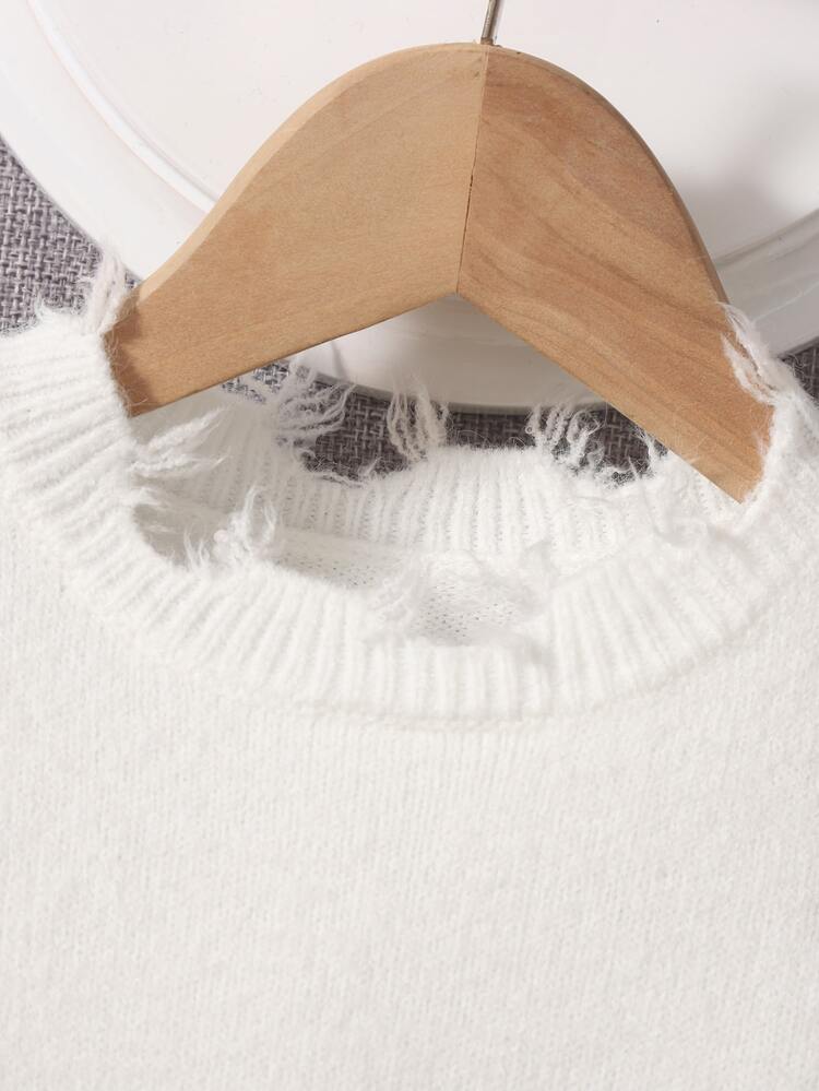 SHEIN Toddler Girls Lightning Pattern Sweater - White - View 3