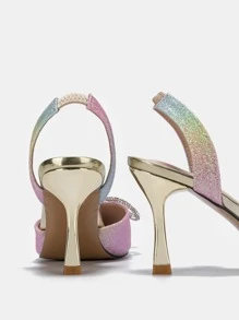 Tacones brillante de ombré con diamante de imitación & con diseño de lazo de talón abierto - Multicolor - Ver 2