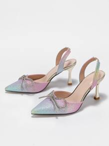 Tacones brillante de ombré con diamante de imitación & con diseño de lazo de talón abierto - Multicolor - Ver 3