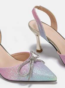 Tacones brillante de ombré con diamante de imitación & con diseño de lazo de talón abierto - Multicolor - Ver 6