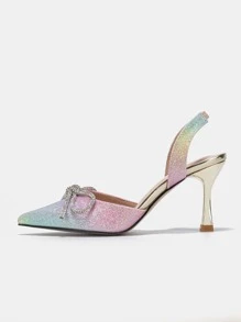 Tacones brillante de ombré con diamante de imitación & con diseño de lazo de talón abierto - Multicolor - Ver 8