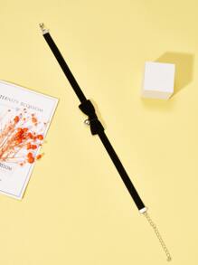 Bow Decor Pet Necklace With Bell - Black - View 2