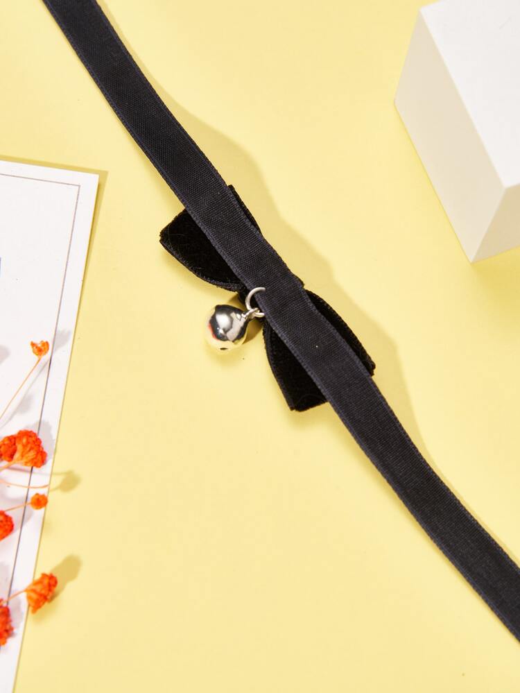 蝴蝶結裝飾寵物項鍊帶鈴鐺 - 黑色 - 查看 4