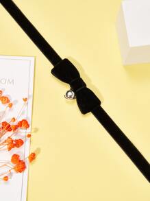 Bow Decor Pet Necklace With Bell - Black - View 5