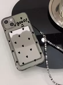 心形印花透明手機殼帶卡槽和掛繩相容 iPhone15/15Plus/15Pro/15Promax - 灰色 - 查看 2