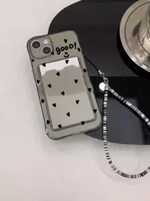 心形印花透明手機殼帶卡槽和掛繩相容 iPhone15/15Plus/15Pro/15Promax - 灰色 - 查看 3