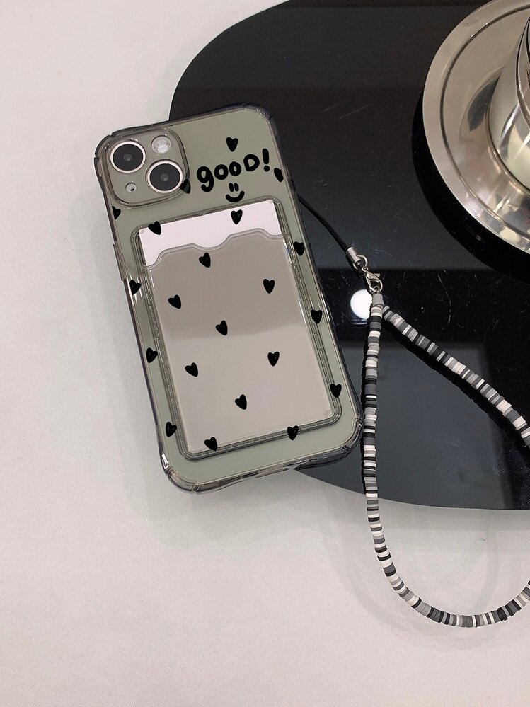 心形印花透明手機殼帶卡槽和掛繩相容 iPhone15/15Plus/15Pro/15Promax - 灰色 - 查看 3