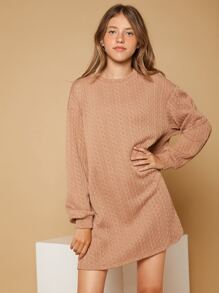 SHEIN Teen Girls Solid Drop Shoulder Dress - Khaki - View 6