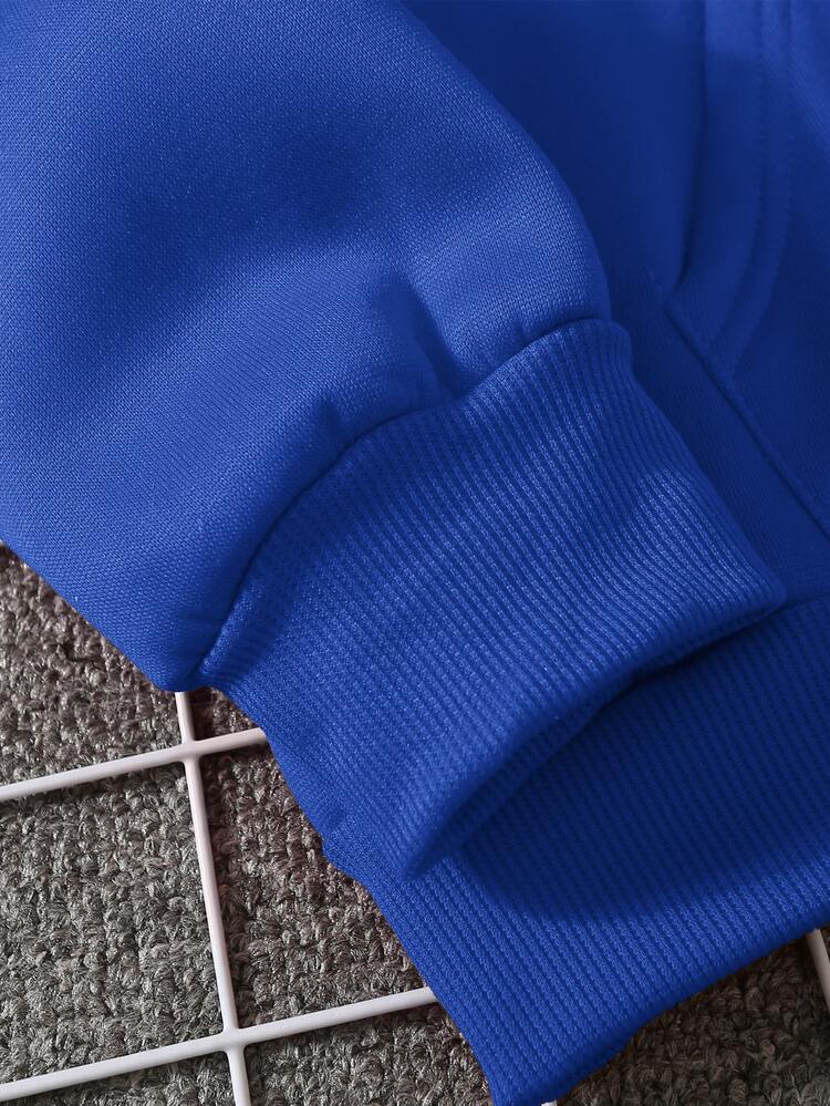 SHEIN EZwear Capucha con estampado de planeta con bolsillo de canguro con cordón con forro térmico - azul real - Añade 6