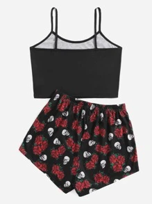 lockdsg Skull & Floral Graphic Pajama Set - Black - View 2