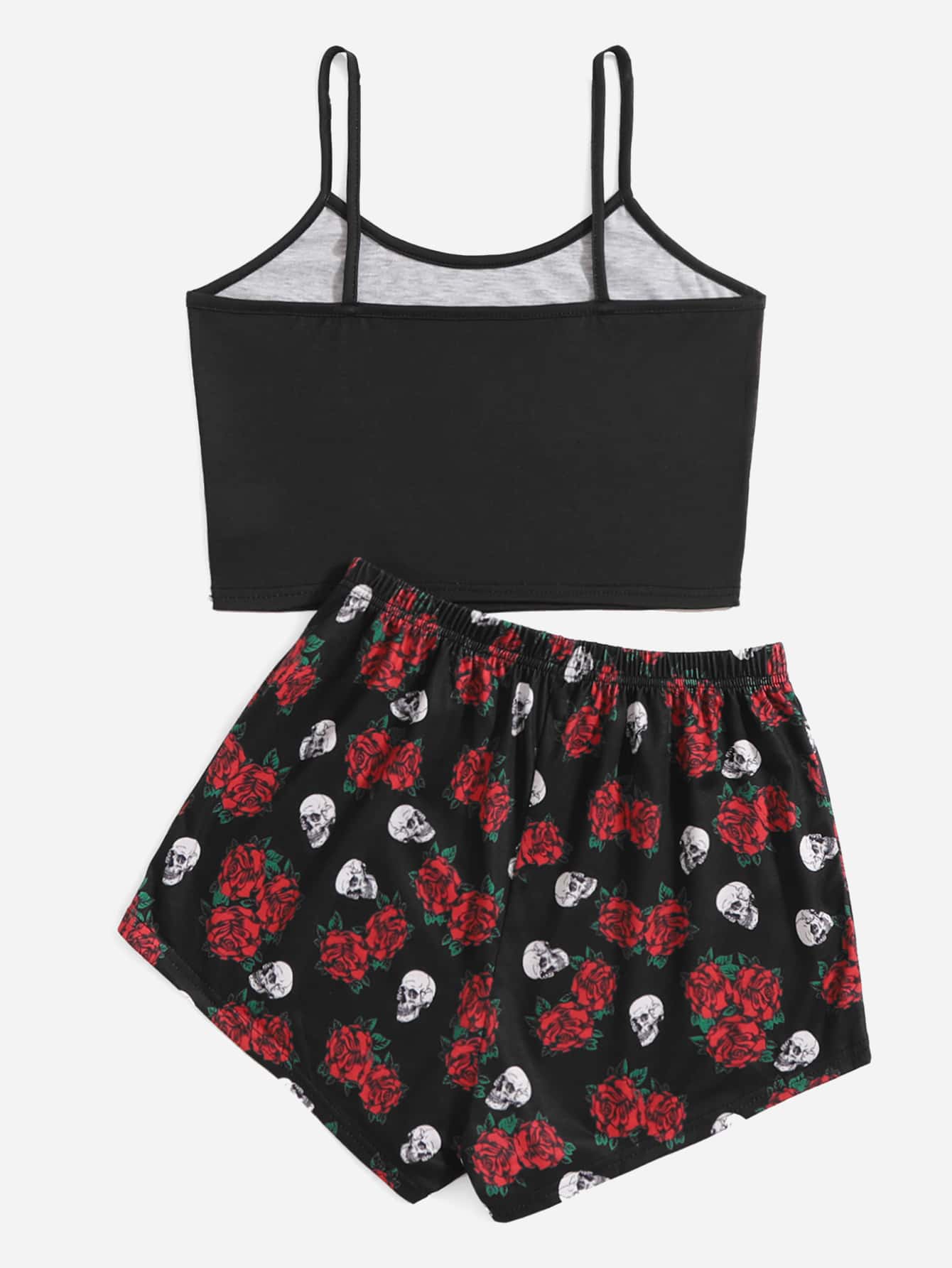 lockdsg Conjunto de pijama con estampado de cráneo & floral - Negro - Añade 2