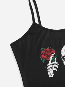 lockdsg Skull & Floral Graphic Pajama Set - Black - View 3