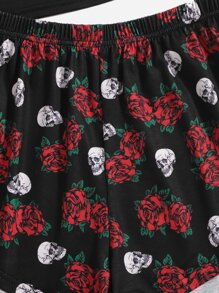 lockdsg Skull & Floral Graphic Pajama Set - Black - View 4