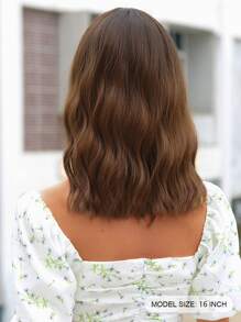 棕色短波波頭假髮16英寸中等部分短卷假髮適合女士合成假髮耐熱 - 棕色 - 查看 4
