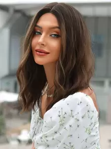 棕色短波波頭假髮16英寸中等部分短卷假髮適合女士合成假髮耐熱 - 棕色 - 查看 5