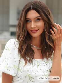 棕色短波波頭假髮16英寸中等部分短卷假髮適合女士合成假髮耐熱 - 棕色 - 查看 3